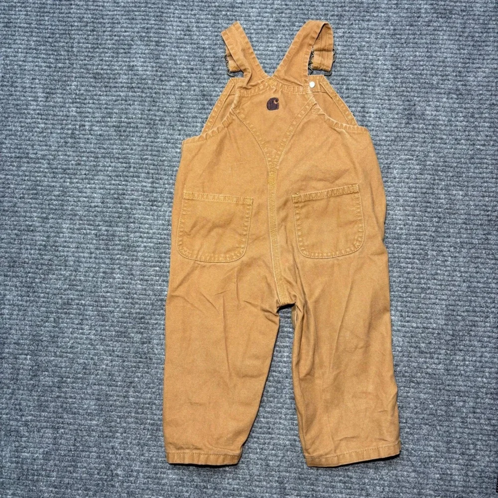 Carhartt Kids‎ 12M Duck Brown Canvas Bib Overalls OX8609-B Double Knee Snaps